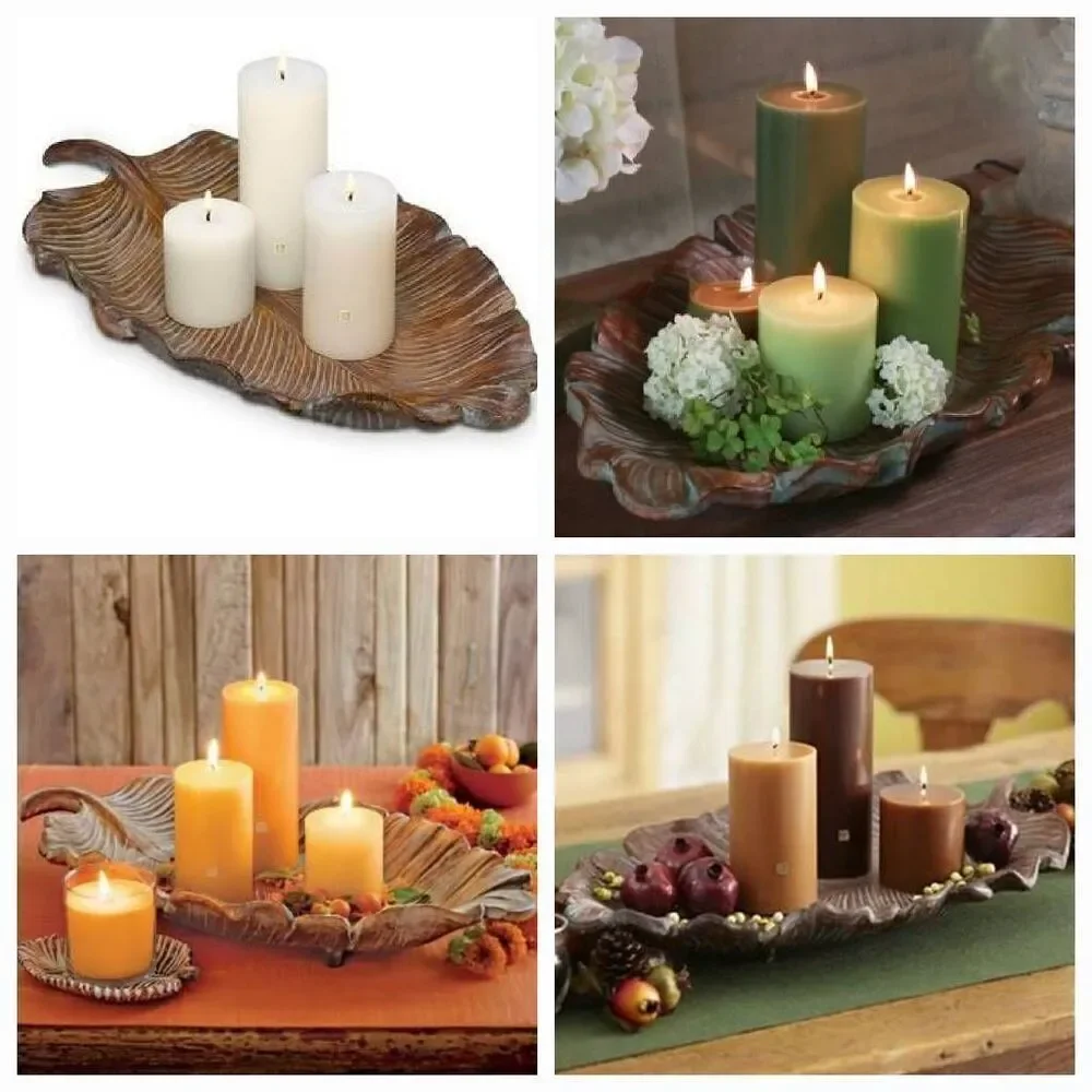🩵NIB Partylite Brown Leaf Sculpted Pillar Candle Garden Centerpiece - Picture 15 of 15